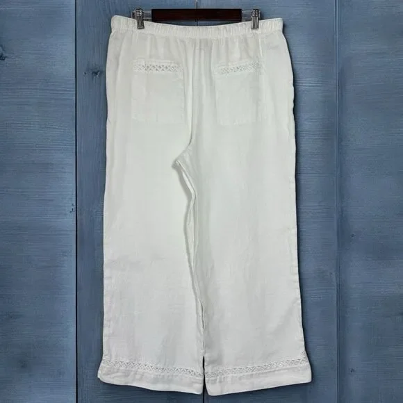 Joie Wide Leg 100% Linen Pants Large White Boho Elastic Waist Pull On Cropped - Picture 4 of 8